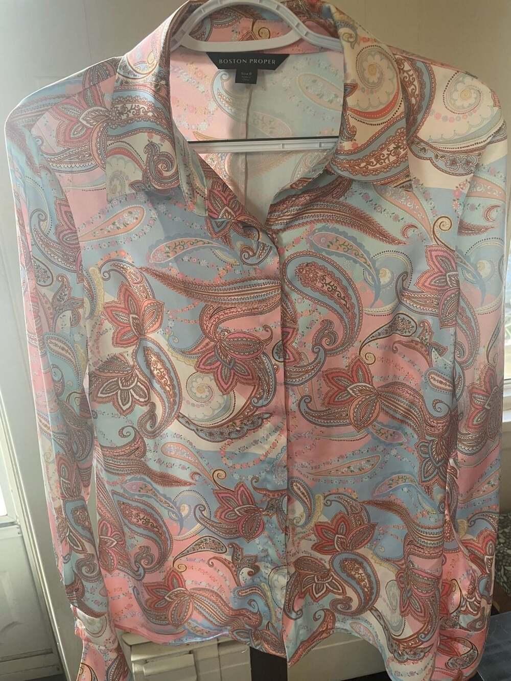 Boston Proper Paisley Print Sophia Button-Up Charmeuse Blouse